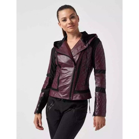 Blanc Noir Voyage hooded moto leather jacket Mulberry Small